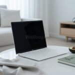 LG 그램 17 AI Surface: White marble coffee table.