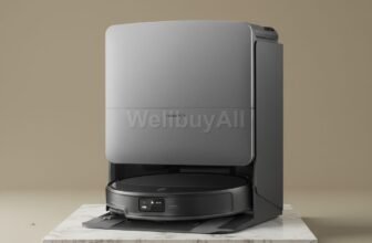 로보락 S10 MaxV Slim warm bone studio with stone plinth
