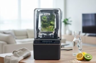 진공블렌더 초고속 믹서기 Surface: Light oak butcher block island.