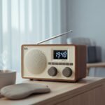 올인원 레트로 라디오 surface: Polished light oak bedside tabl